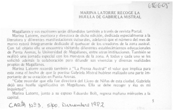 Marina Latorre recoge la huella de Gabriela Mistral.