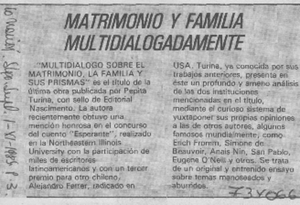 Matrimonio y familia multidiálogadamente.