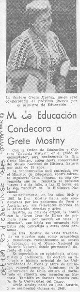 M. de Educación condecora a Grete Mostny.