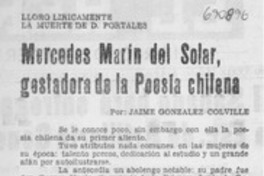 Mercedes Marín del Solar, gestadora de la poesía chilena