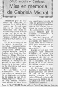 Misa en memoria de Gabriela Mistral.