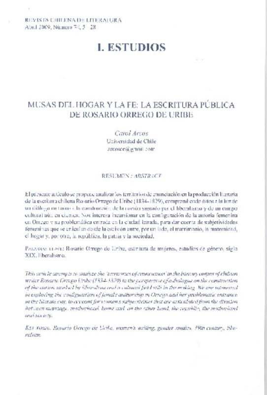 Musas del hogar y la fe  [artículo] Carol Arcos.