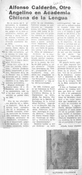 Alfonso Calderón, otro angelino en Academia Chilena de la Lengua