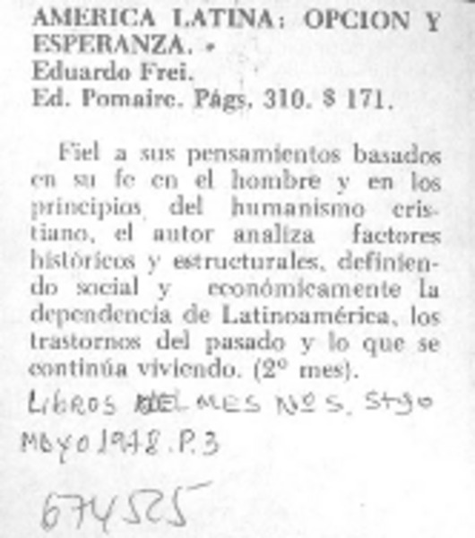 America Latina, opción y esperanza.