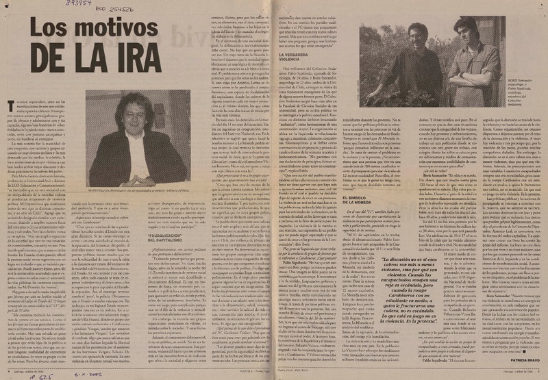 Los motivos de la ira (entrevista)  [artículo] Patricia Bravo.