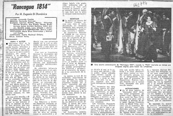 Rancagua 1814"  [artículo] M. Eugenia Di Doménico.