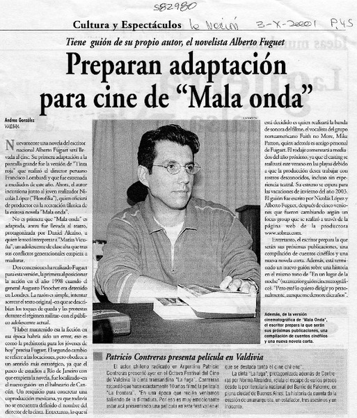Preparan adaptación para cine de "Mala onda"  [artículo] Andrea González
