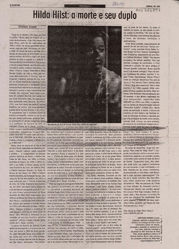 Hilda Hilst: a morte e su duplo  [artículo] Cristiane Grando.