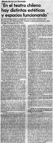 María de la Luz Hurtado, "En el teatro chileno hay distintas estéticas y espacios funcionando"