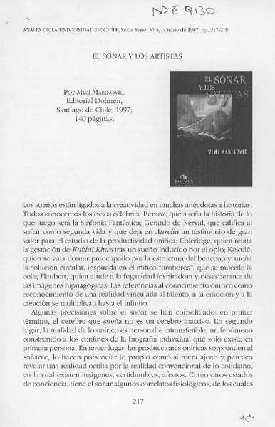 El soñar y los artistas  [artículo] Fernando Lolas Stepke.