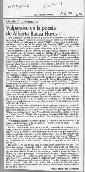 Valparaíso en la poesía de Alberto Baeza Flores  [artículo] Pedro Mardones Barrientos.