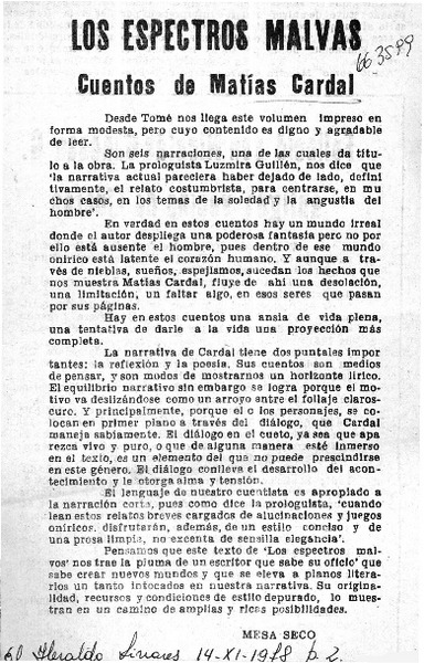 Los espectros malvas  [artículo] Mesa Seco.