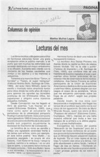 Lecturas del mes  [artículo] Marino Muñoz Lagos.