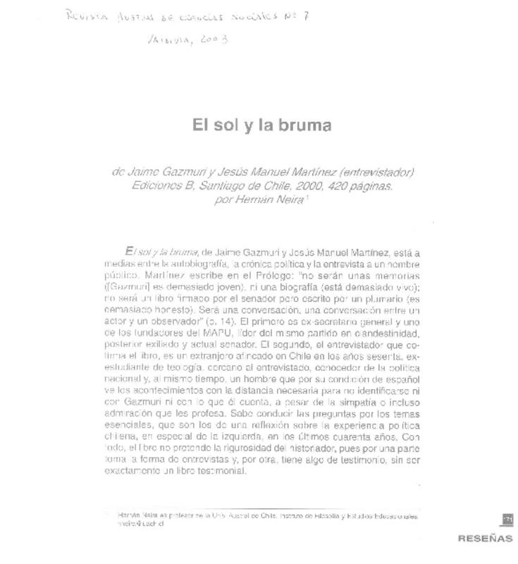 El sol y la bruma  [artículo] Hernán Neira.