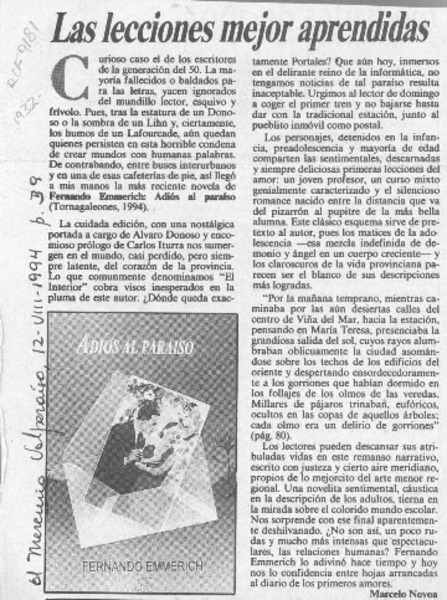 Las lecciones mejor aprendidas  [artículo] Marcelo Novoa.