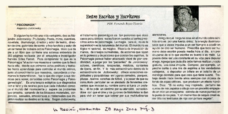 Entre escritos y escritores  [artículo] por Fernando Rojas Clavería.