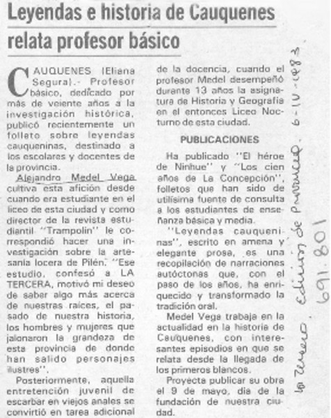 Leyendas e historia de Cauquenes relata profesor básico.