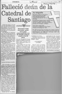 Falleció deán de la Catedral de Santiago  [artículo] Irene Strodthoff y Lucía Zamora.