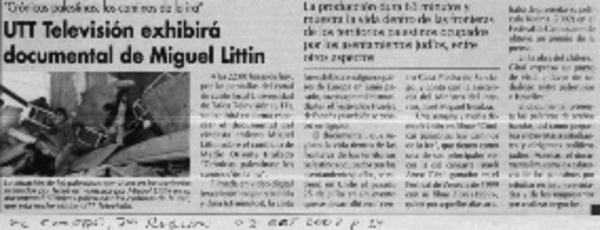 UTT Televisión exhibirá documental de Miguel Littin  [artículo]