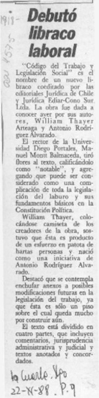 Debutó libraco laboral  [artículo].