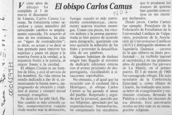 El Obispo Carlos Camus  [artículo].