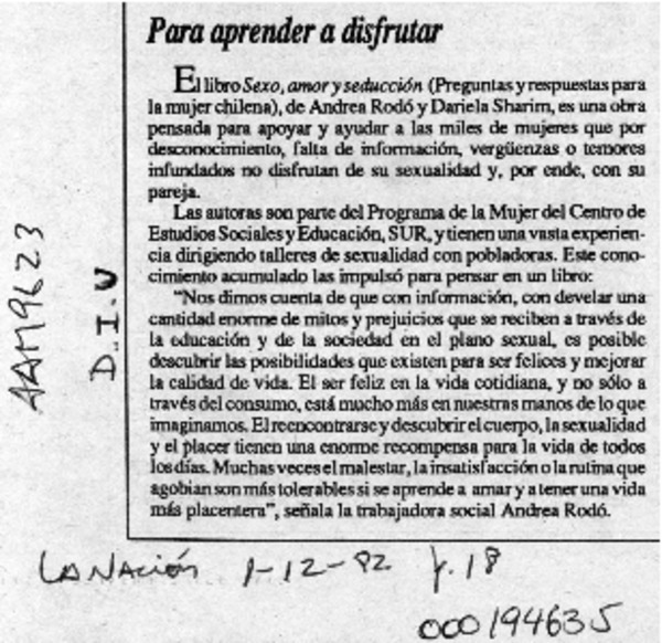 Para aprender a disfrutar  [artículo].