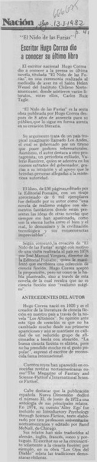 Escritor Hugo Correa dió a conocer su último libro. Escritor Hugo Correa dió a conocer su último libro.