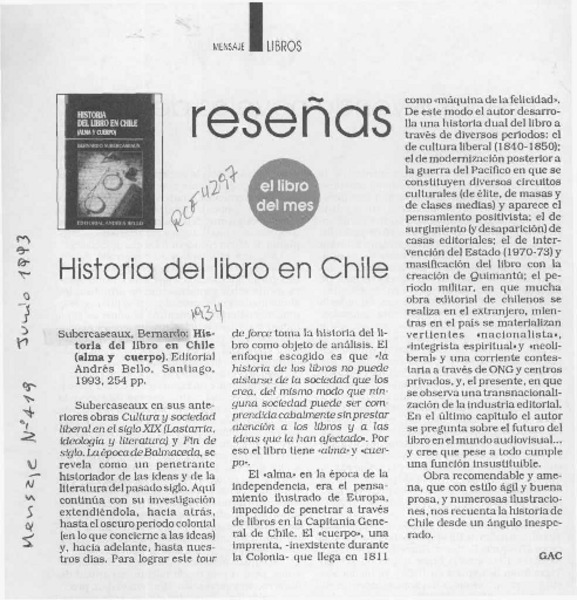 Historia del libro en Chile  [artículo] GAC.