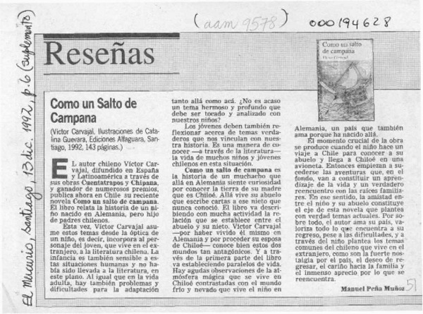 Como un salto de campana  [artículo] Manuel Peña Muñoz.