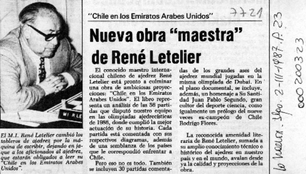 Nueva obra "maestra" de René Letelier  [artículo].