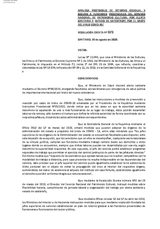 Protocolo retorno gradual Servicio Nacional del Patrimonio Cultural (REX 973)