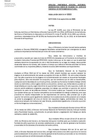 Protocolo retorno gradual Servicio Nacional del Patrimonio Cultural (REX 1033)