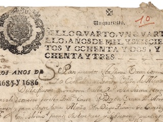 Fragmento de la primera foja de expediente relativo a la venta de esclavos de Doña Catalina de Gamboa, 1687