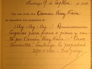 Registro de Propiedad Intelectual de la canción "Ay, ay, ay" de Osmán Pérez Freire