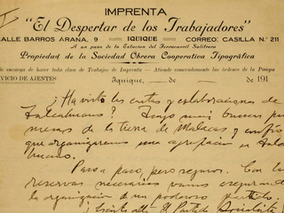 Correspondencia de Luis Emilio Recabarren a Alberto Martínez. Iquique, 1912-1915. Archivo Nacional. Fondos Varios, vol.1157. Foja 9.