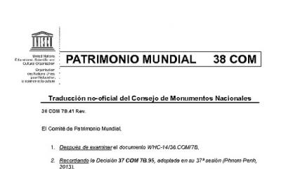 Imagen de Texto Decisión del 38 Comité de Patrimonio Mundial sobre Valparaíso