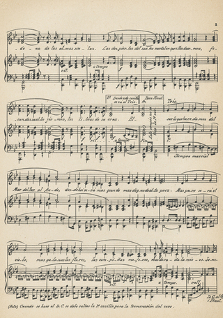 Partitura del Himno Patria Nueva. Música de Julio Guerra García. P.3