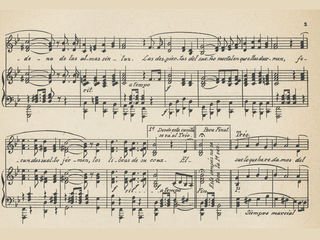 Partitura del Himno Patria Nueva. Música de Julio Guerra García. P.3 (detalle)