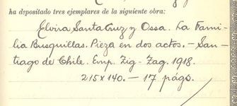 Registro de la obra "La familia busquillas"  de Elvira Santa Cruz y Ossa