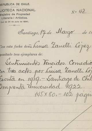 Registro de la obra "Sentimientos Vencidos" de Luisa Zanelli López