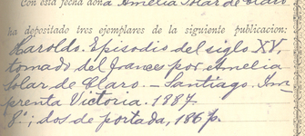 Registro de Propiedad Intelectual de la obra "Haroldo", de Amelia Solar de Claro