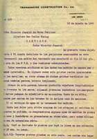 White, C.P., Gerente de la Compañía Constructora del Ferrocarril Trasandino. Al Director General de Obras Públicas: estado de las obras del Ferrocarril Trasandino tras el terremoto en Valparaíso, agosto de 1906. Los Andes, 28 de agosto de 1906. 8 páginas. Archivo Nacional. ARNAD, Ministerio de Obras Públicas; v. 1841, s/f.