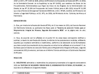 Informa proyectos admisibles e inadmisibles FMIM segunda convocatoria 2021