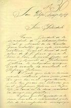 Soza, Pascual, presidente de la Sociedad de Artesanos Arturo Prat y director de su escuela nocturna. Al intendente de San Felipe: solicita que se le oficie al ministro de Instrucción Pública la subvención para la escuela nocturna sostenida por la Sociedad de Artesanos Arturo Prat. San Felipe, 11 de mayo 1889. 2 fojas. Archivo Nacional. Ministerio de Educación; v. 681, foja Nº 30. 2 pp.