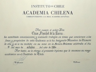 Diploma de incorporación a la Academia Chilena de la Lengua