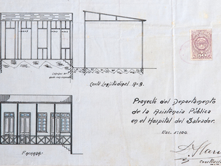 Detalle plano original Hospital del Salvador, proyecto de construcción del Departamento de Asistencia Pública, 1920.