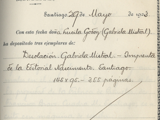 Registro de Propiedad Intelectual de la obra "Desolación" de Lucila Godoy. Registro de Propiedad Intelectual de la obra "Desolación" de Lucila Godoy.