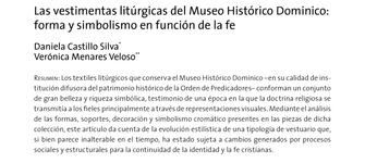 Las vestimentas litúrgicas del Museo Histórico Dominico: forma y simbolismo en función de la fe