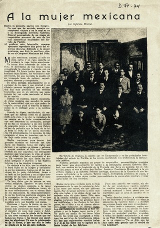 Mistral, Gabriela. A la mujer mexicana. Congreso Mexicano del Niño, México, 1923