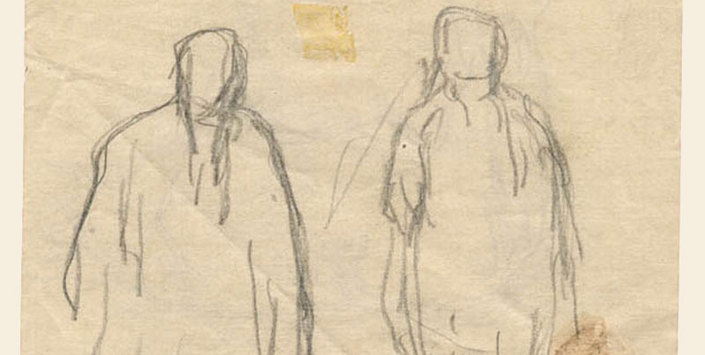 Dos Figuras de Espaldas Arrodilladas